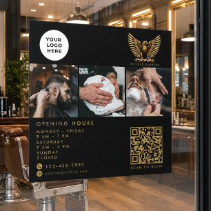 Eleganter Barbier Shop Golden Eagle QR-Code-Logo Fensteraufkleber