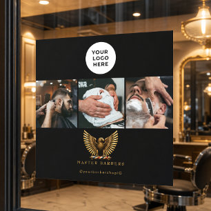 Eleganter Barbier Shop Goldener Adler Logo Haarsty Fensteraufkleber