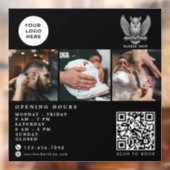 Eleganter Barbier Shop Silber Eule QR-Code-Logo  Fensteraufkleber (Blatt 2)