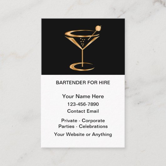 Eleganter Barkeeper zur Miete  Visitenkarte (Vorderseite)