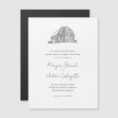 Eleganter Barn Black and White Rustic Wedding Magneteinladung (Vorne/Hinten)