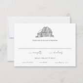 Eleganter Barn Black and White Rustic Wedding RSVP Karte (Vorderseite)