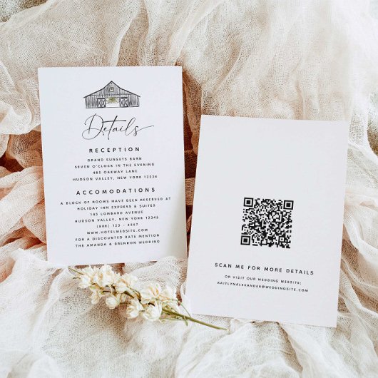 Eleganter Barn Details QR Code Hochzeit Begleitkarte