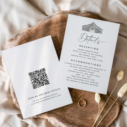 Eleganter Barn Details QR Code Hochzeit Begleitkarte