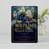 Eleganter Barock Blue Floral Überraschung 30. Gebu Folieneinladung (Stehend vorne)