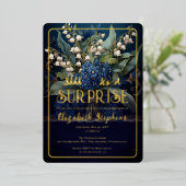 Eleganter Barock Blue Floral Überraschung 50. Gebu Folieneinladung (Stehend vorne)