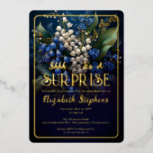 Eleganter Barock Blue Floral Überraschung 60. Gebu Folieneinladung (Vorderseite)