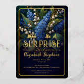 Eleganter Barock Blue Floral Überraschung 80. Gebu Folieneinladung (Vorderseite)