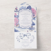 Eleganter Barock Blue French Garden Hochzeit der B All In One Einladung (Innen Boden)