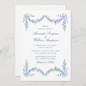 Eleganter Barock Blue French Garden Hochzeit der B Einladung (Vorne/Hinten)