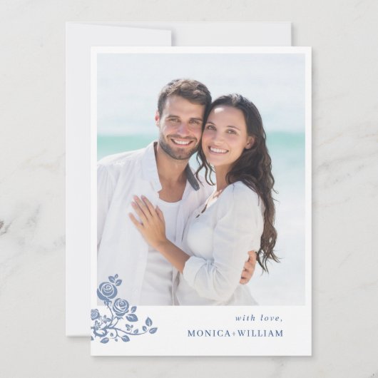 Eleganter Barock Blue French Garden Hochzeit der B Einladung (Rückseite)