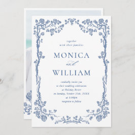 Eleganter Barock Blue French Garden Hochzeit der B Einladung