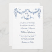 Eleganter Barock Blue French Garden Hochzeit der B Einladung (Vorne/Hinten)