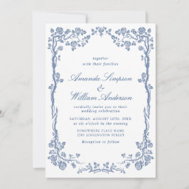 Eleganter Barock Blue French Garden Hochzeit der B Einladung
