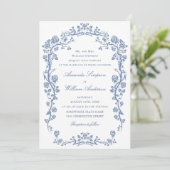 Eleganter Barock Blue French Garden Hochzeit der B Einladung (Stehend Vorderseite)