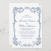 Eleganter Barock Blue French Garden Hochzeit der B Einladung (Vorne/Hinten)
