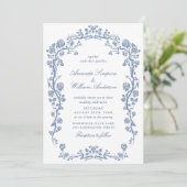 Eleganter Barock Blue French Garden Hochzeit der B Einladung (Stehend Vorderseite)