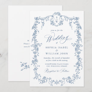 Eleganter Barock Blue French Garden Hochzeit der B Einladung