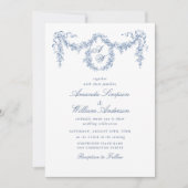 Eleganter Barock Blue French Garden Hochzeit der B Einladung (Vorderseite)