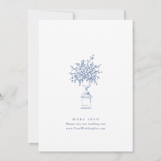 Eleganter Barock Blue French Garden Hochzeit der B Einladung (Rückseite)