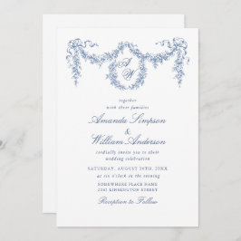 Eleganter Barock Blue French Garden Hochzeit der B Einladung