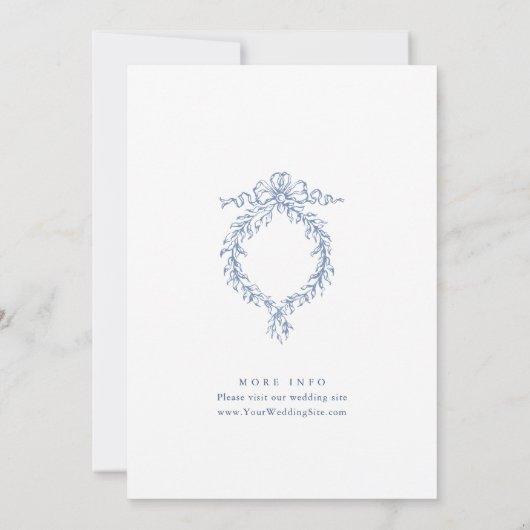 Eleganter Barock Blue French Garden Hochzeit der B Einladung (Rückseite)