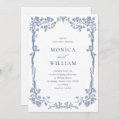 Eleganter Barock Blue French Garden Hochzeit der B Einladung (Vorne/Hinten)