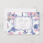Eleganter Barock Blue French Garden Hochzeit der B RSVP Karte (Vorderseite)