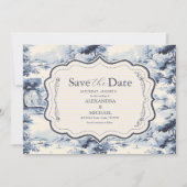 Eleganter Barock Blue French Garden Hochzeit der B Save The Date (Vorderseite)