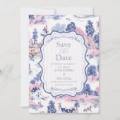 Eleganter Barock Blue French Garden Hochzeit der B Save The Date (Vorderseite)