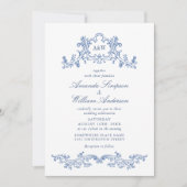 Eleganter Barock Dusty Blue Classy Frame Wedding Einladung (Vorderseite)