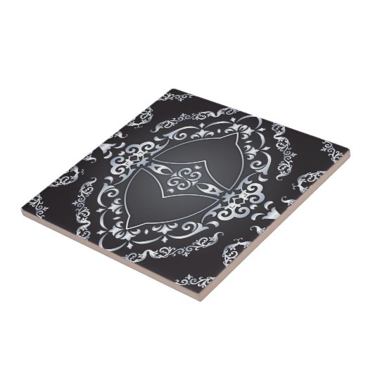 Eleganter Barock Luxus Chic Black & Silver Border Fliese (Seite)