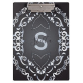 Eleganter Barock Luxus Chic Black & Silver Border Klemmbrett (Vorderseite)
