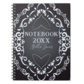 Eleganter Barock Luxus Chic Black und Silver Year Notizblock (Vorderseite)