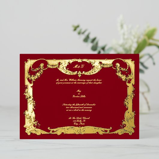 Eleganter Barock Rokoko Rose Blumenstrauß Hochzeit Folieneinladung (Stehend vorne)