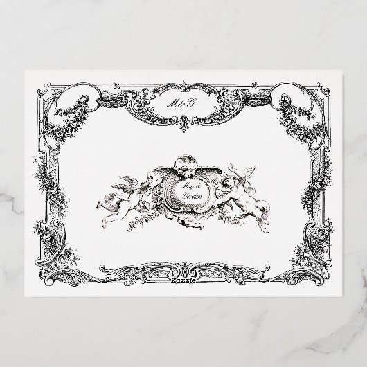 Eleganter Barock Rokoko Rose Blumenstrauß Hochzeit Folieneinladung (Rückseite)