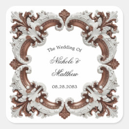 Eleganter barocker Hochzeitsrahmen Quadratischer Aufkleber