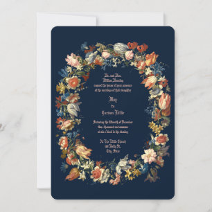 Eleganter barocker Rokoko-Blumenkranz Hochzeit Einladung