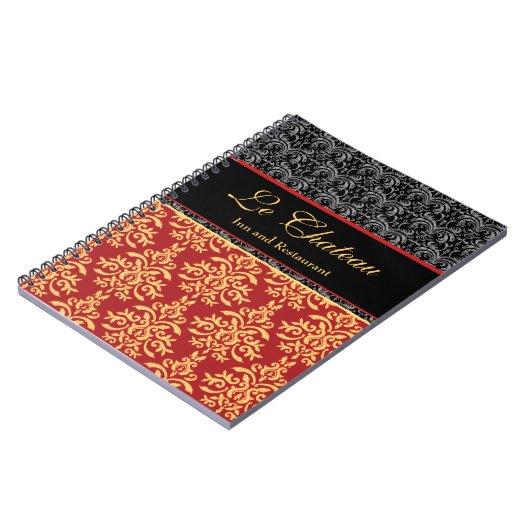 Eleganter barocker vergoldeter Damast-Designer Notizblock (Linke Seite)