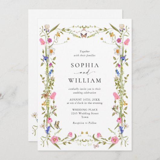 Eleganter Barockgarten Hochzeit der Blumen Einladung (Vorne/Hinten)