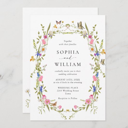 Eleganter Barockgarten Hochzeit der Blumen Einladung (Vorne/Hinten)
