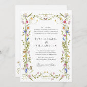 Eleganter Barockgarten Hochzeit der Blumen Einladung (Vorne/Hinten)