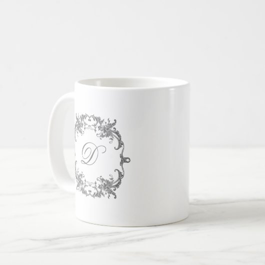 Eleganter Barockrahmen mit dem Monogramm-Initial Kaffeetasse (Vorderseite Links)