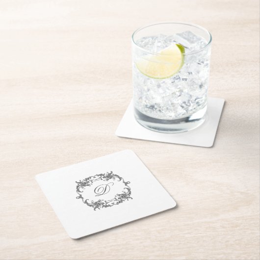 Eleganter Barockrahmen mit dem Monogramm-Initial Rechteckiger Pappuntersetzer (Vor Ort)