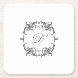 Eleganter Barockrahmen mit dem Monogramm-Initial Rechteckiger Pappuntersetzer