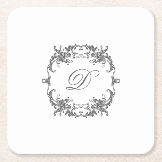 Eleganter Barockrahmen mit dem Monogramm-Initial Rechteckiger Pappuntersetzer (Vorderseite)