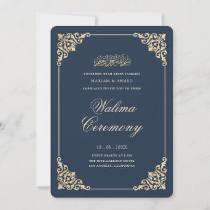 Eleganter Barockrahmen Navy Blau Walima Zeremonie Einladung