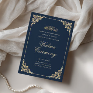 Eleganter Barockrahmen Navy Blau Walima Zeremonie Einladung
