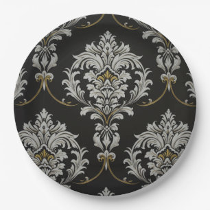 Eleganter Baroque Damask Pappteller