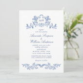 Eleganter Baroque Dusty Blue Classy Wedding Einladung (Stehend Vorderseite)